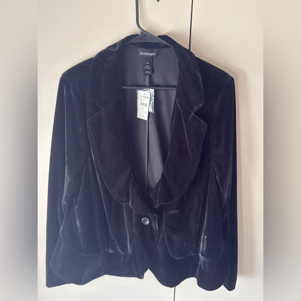 Lane Bryant Black Velvet Draped Collar Blazer